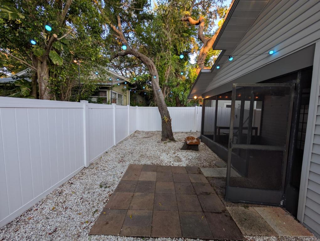 Backyard patio at Palm Harbor Coastal Cottage